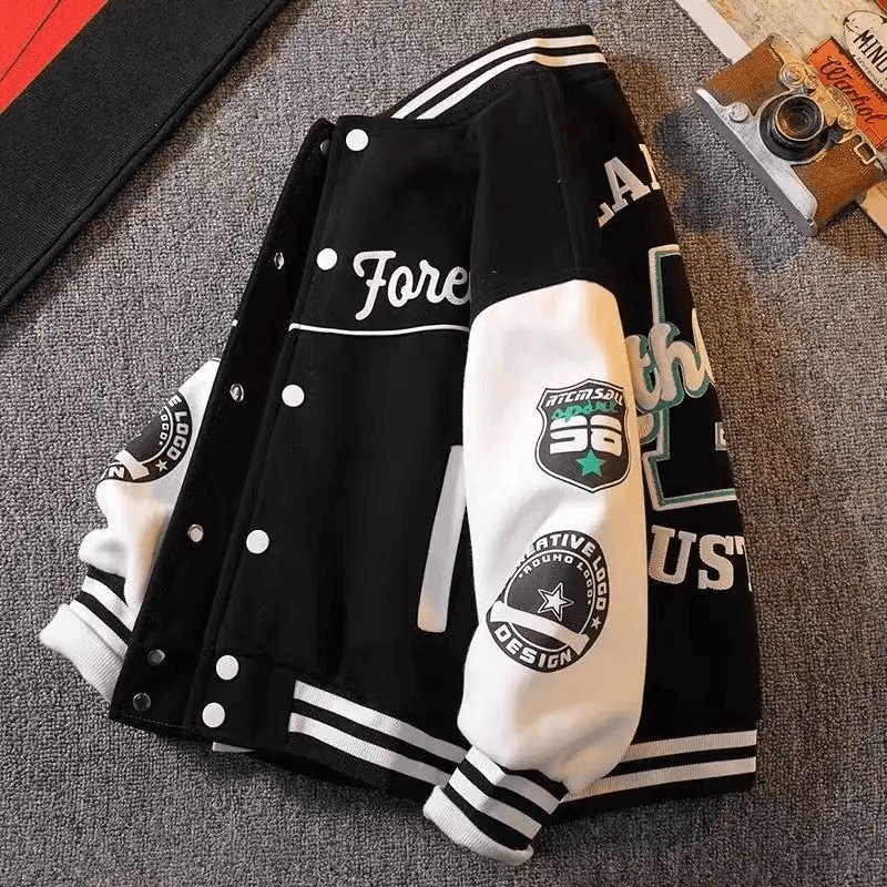 Boys Fashion Baseball Jacket SF3132 - Stylish kids sports outerwear for ages 3-14, perfect for spring activities and teenage boys.